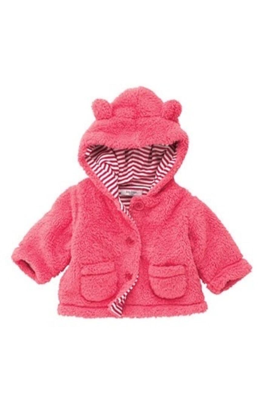 Baby Boden Pink Fuzzy Bear Hooded Coat 12-18M